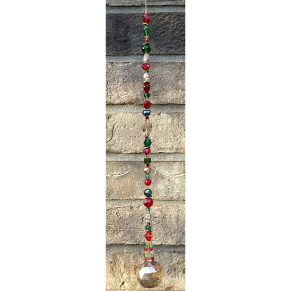 Beaded Christmas Suncatcher Red Green Gold Crystal Prism Hanging Patio Decor - Picture 8 of 10